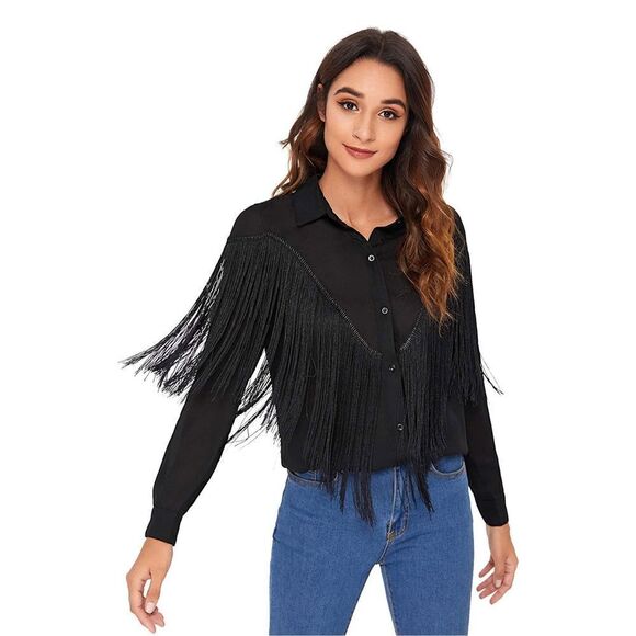 NEW Cowboy core Fringe Trim Long Sleeve Button Up Shirt 3X - Picture 1 of 3